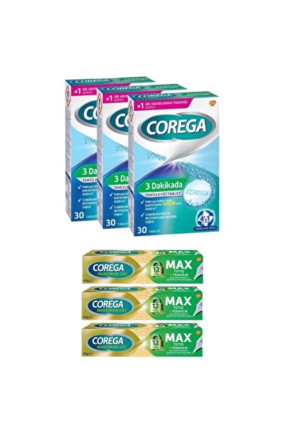 Corega x3 3 Dakikada Diş Protezi Temizleyici 30 Tablet + x3 Max Tutuş + Ferah...