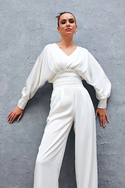 Sateen Bluză din satin cu mâneci largi - Ecru