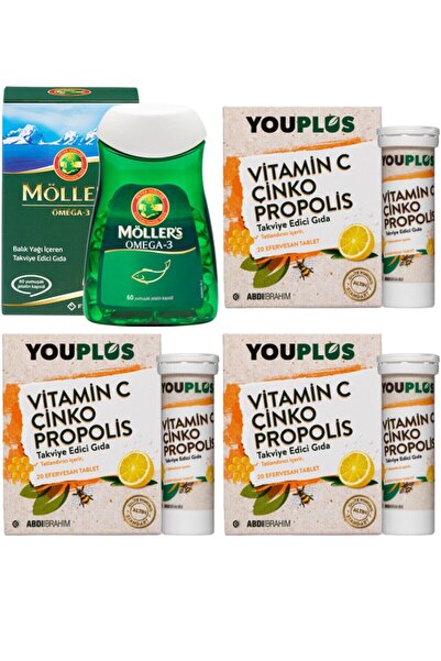 Möller's Omega 3 60 Kapsül Youplus Vitamin C Çinko Propolis 20 Efervesan Tabl...