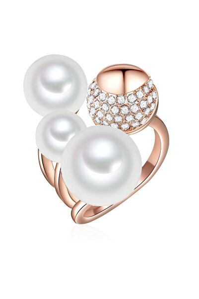 Lulu & Jane Perlenring Ring roségold Muschelkernperle weiß Zirkonia weiß