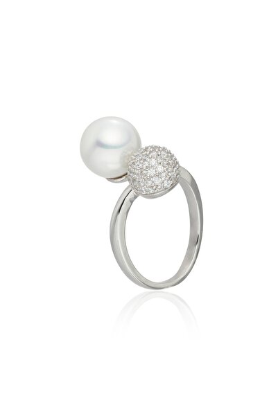 Lulu & Jane Perlenring Ring Muschelkernperle weiß Zirkonia weiß