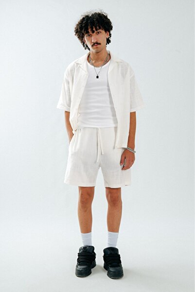 Twobucks طقم قميص وشورت رجالي من Alaçatı مصنوع من القطن والكتان بنسبة 100% با...