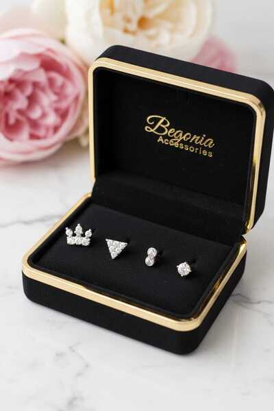 Begonia Accessories 925 Ayar Gümüş 4 Adet Zirkon Taşlı Hızma Kullanıma Uygun ...