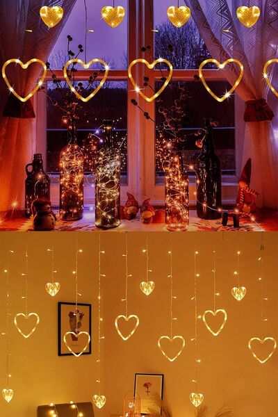 MUJGAN Gün Işığı Kalpli Perde Led Işık