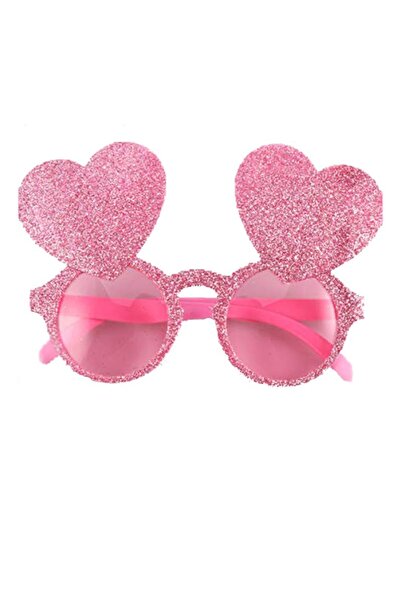partidolu Pembe Renk Simli Kalp Şekilli Parti Gözlüğü 1 Adet