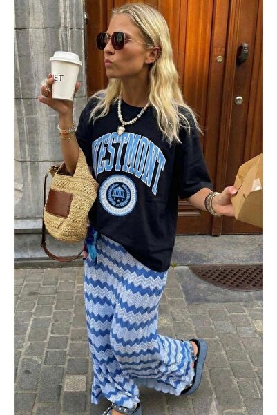 GUMMORE COLLECTİON تي شيرت ويستمونت منقوش ومطبوع، تي شيرت نسائي كبير الحجم مص...