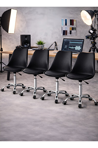Taimi Set of 4-Adjustable Swivel 360° Armless Desk Chair w/ wheels,Black- 77-...