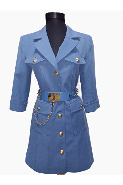 star form Ceket Elbise Mavi Kemerli