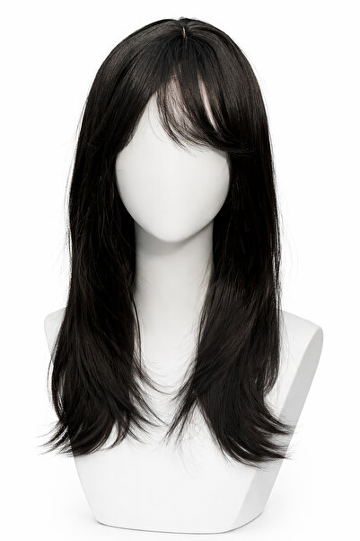 TAKIŞTIR Siyah Renk Kahkül Detaylı Katlı Kesimli Peruk Özel Seri