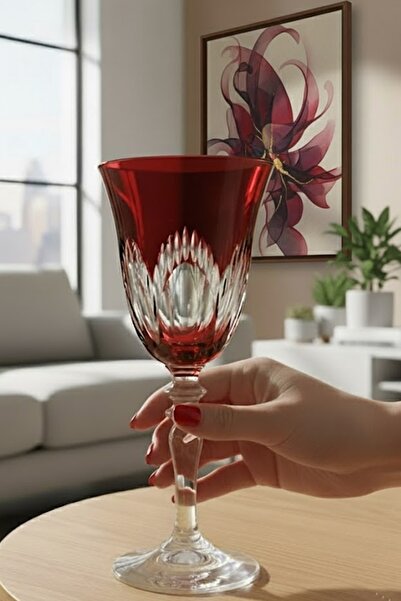 DECOSTYLE Patentli Tasarım Lismore Renkli Kadeh Bardak 270cc - Tekli Lüks Cam...