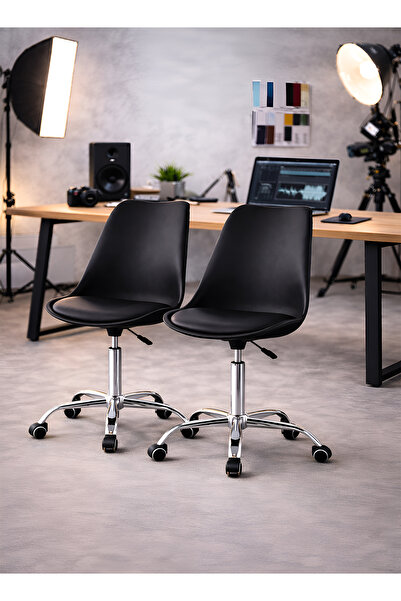 Taimi Set of 2-Adjustable Swivel 360° Armless Desk Chair w/ wheels,Black- 77-...