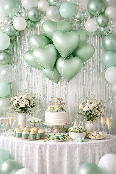 BeySüS بالون رقائق القلب باللون الأخضر الناعم مقاس 18 بوصة 5 قطع