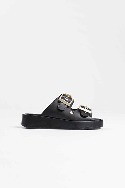 Momshopp Gloss black leather slippers