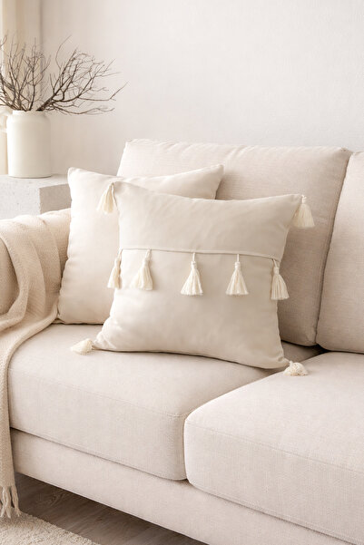 RİTMOHOME Husă de pernă cu smocuri boeme nordice crem