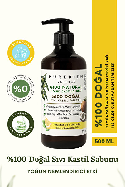 purebien skin lab %100 Doğal Kastil Sıvı Sabun - Bergamot & Limon Kokulu