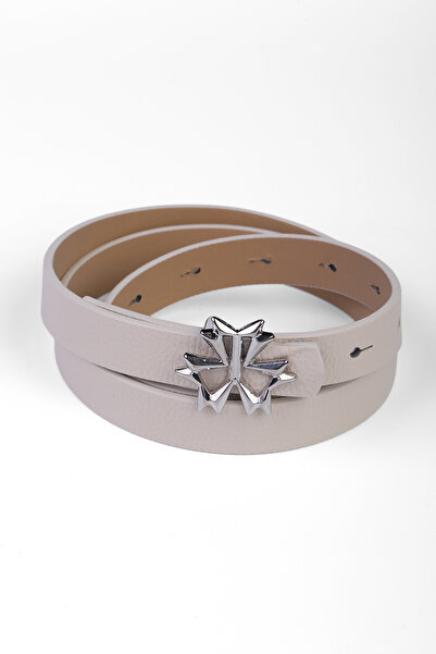 marisha Beige Women's Belt with Silver Buckle, Trouser Belt, Shirt Belt, Coat...