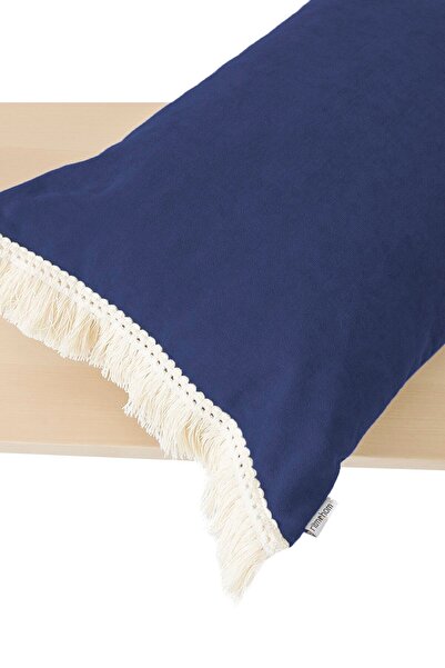 RİTMOHOME Tasseled Fringed Scandinavian Marine Throw Pillow Case Navy Blue