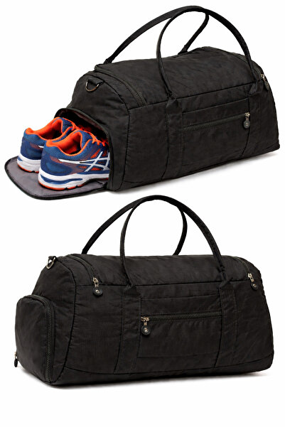 KAFF Pantofi negri din țesătură șifonată cu curea de umăr impermeabilă - Gean...