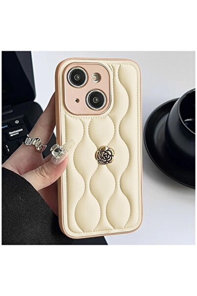 Zebana Apple iPhone 13 Uyumlu Kılıf Zebana Camellia Deri Kılıf Bej