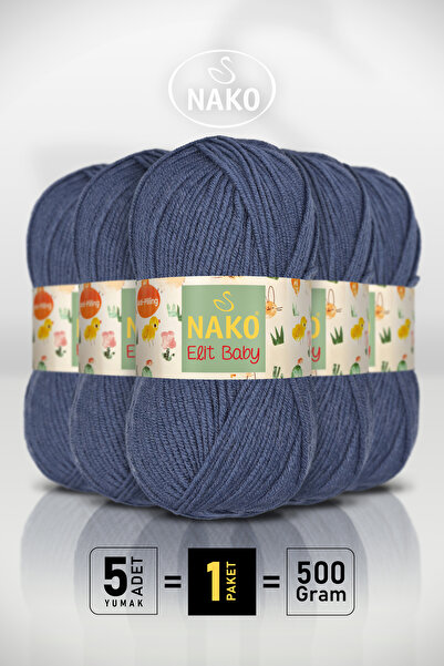 NAKO Elit Baby - 5372 İndigo Mavi - 5'li Paket - 100gr/250m - Bebek İpi - Ant...