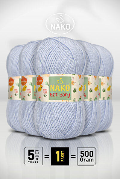 NAKO إليت بيبي - 4687 أزرق للأطفال - عبوة من 5 قطع - 100 جرام/250 متر - خيط ل...