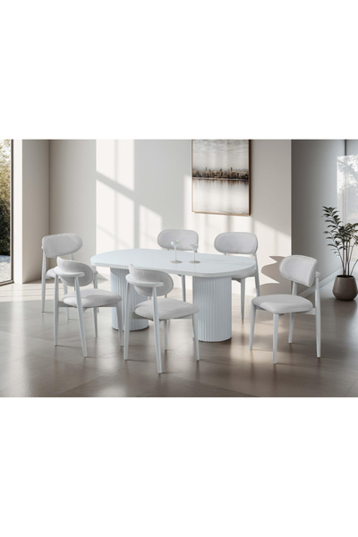 Home Yemek Masası BOHEM sabit MDF masa ve 6 adet metal sandelye 90x170 ölçüsü...