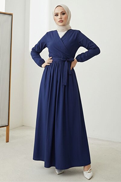 Bestenur Tie-Up Blouse Skirt Double Set 1465 - Navy Blue