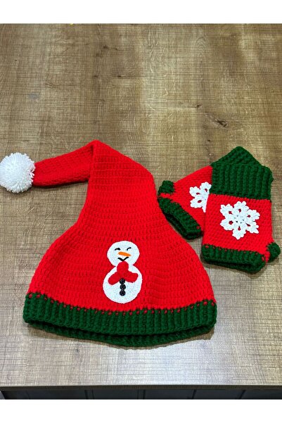 Gönülden Tasarım Hand Knitted Design Christmas Beanie Cuffless Gloves