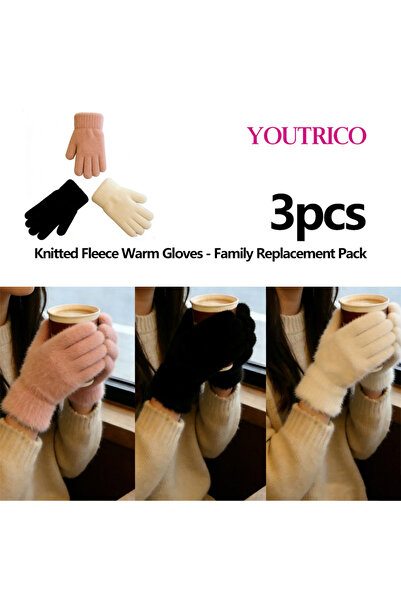 Youtrico 3 pairs of solid color knitted winter gloves, plush warm gloves - fa...