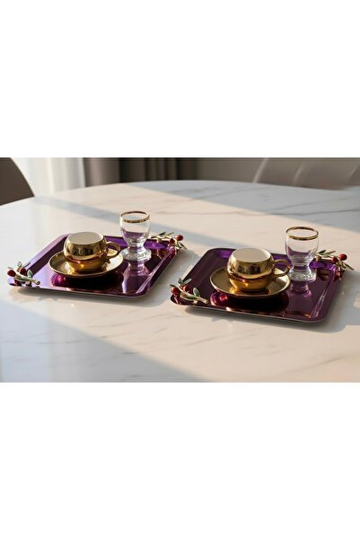 SİNİ Zeytin Dalı Aksesuarlı Paslanmaz Çelik 2 Adet Kare Pembe Lüx Kahve,Çay S...