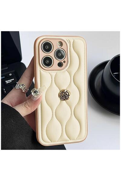 Zebana Apple iPhone 12 Pro Max Uyumlu Kılıf Zebana Camellia Deri Kılıf Bej