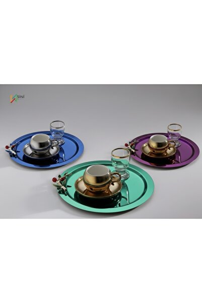 SİNİ Zeytin Dalı Aksesuarlı Paslanmaz Çelik 6 Adet Yuvarlak Lüx Renkli Kahve,...