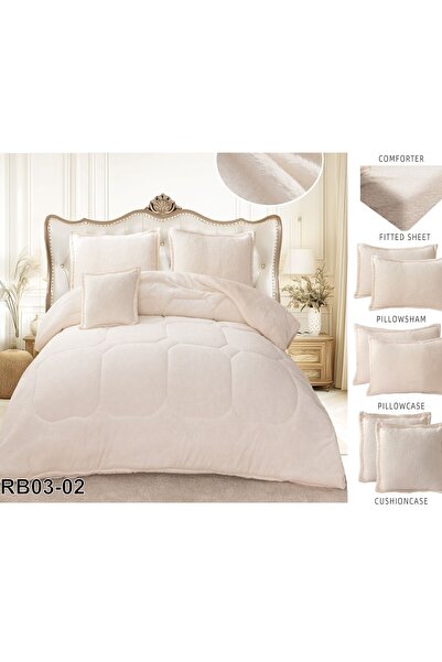 Moon طقم مفرش نفر 4 قطع شتوي حشوة وسط مخمل ناعم مع فرو سادة ذو وجهين خامة مخم...