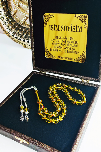 ŞAHBEY TESBİH Kişiye Özel Harfli Ateş Kehribar Tesbih Premium Kutulu