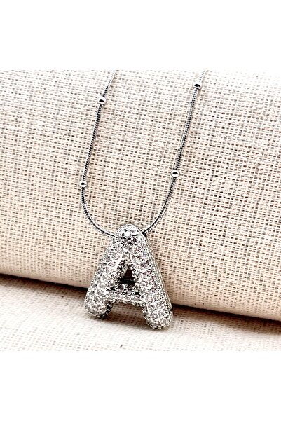 Siya Silver Kararmaz Çelik Zirkon Taşlı Balon Kolye-Gümüş Renk