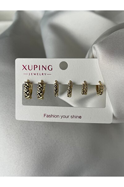 yeknova Xuping 14K Gold Renginde 3 Çift (6adet) Kararmaz Kadın Halka Küpe (Kı...
