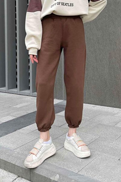 lamelif Φούτερ με τρία νήματα σε χρώμα πικρό καφέ με ελαστικό κάτω μέρος