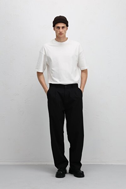 VAMOSCLO Baggy Fit Fabric Pants Black