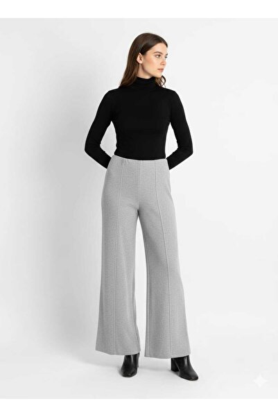 kikiriktekstil Ženske Rebrasto Somot Palazzo pantalone – Visok struk, prednji...