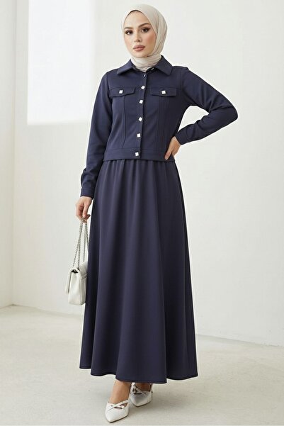 Bestenur Ceket Etek Scuba İkili Takım 1614 - Lacivert