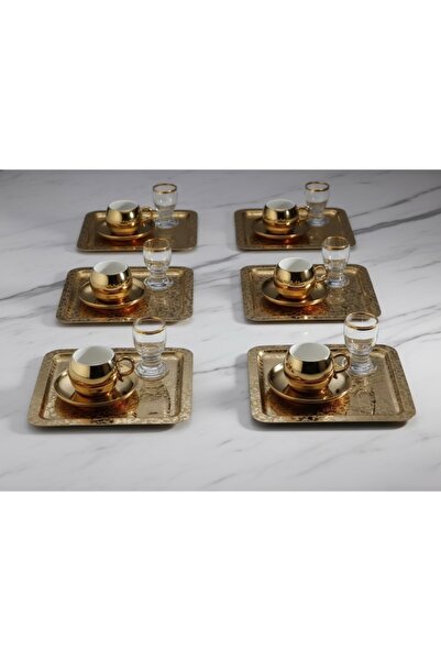 SİNİ Paslanmaz Çelik 6 Adet Kare Lüx Desenli Gold Ad-08 Kahve, Çay Sunum Serv...