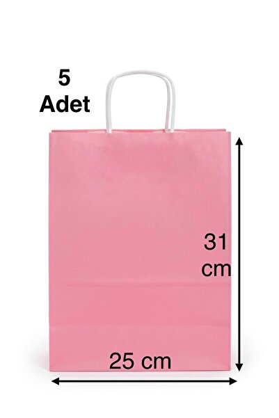 e Erta Pembe Renkli Kraft Çanta 25x31 Cm 5 Adet Hediye Poşeti , Hediye Paketi...
