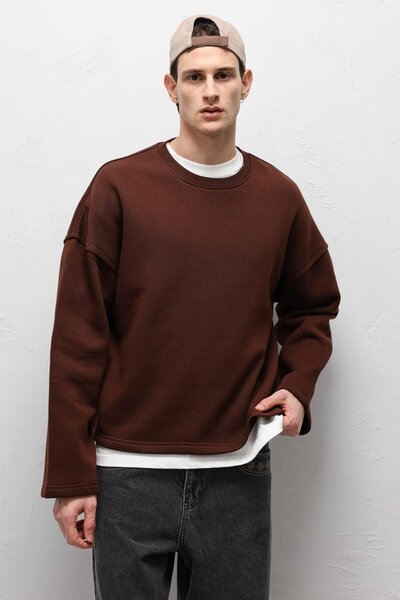 VAMOSCLO Boxy Fit Basic Sweatshirt Kahve