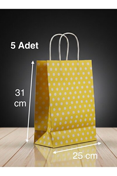 e Erta Sarı Benekli Kraft Çanta 25x31 Cm 5 Adet Hediye Poşeti ,Hediye Paketi ...