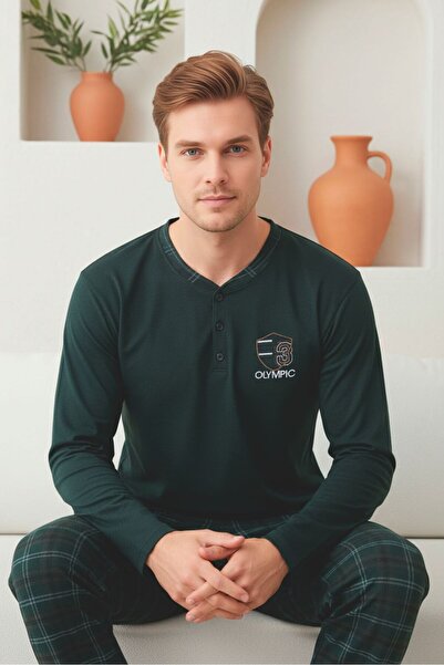 Sude HOMEWEAR Ανδρικό σετ πιτζάμες με χτενισμένο βαμβακερό καρό μακρυμάνικο