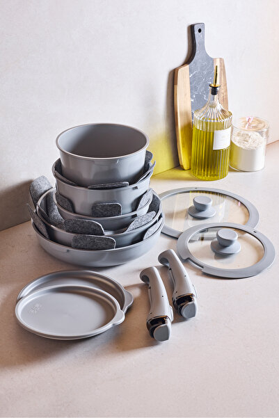 Perotti مجموعة أواني طهي من الألومنيوم المصبوب من Beta Gray مكونة من 15 قطعة ...