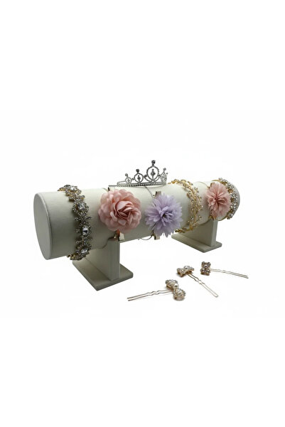 MeGass Dekor Büyük Boy Süet Kumaş Krem Renk 50 Cm Ayaklı Taç Standı