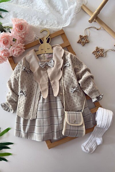 Minigimin Cicileri My Little One's Girls' 4-Piece Dress Set with Bow Detail, ...