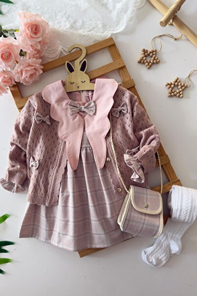 Minigimin Cicileri My Little One's Girls' 4-Piece Dress Set with Bow Detail, ...