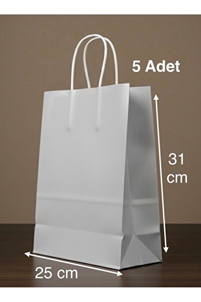 e Erta Gümüş Renkli Kraft Çanta 25x31 Cm 5 Adet Hediye Poşeti , Hediye Paketi...